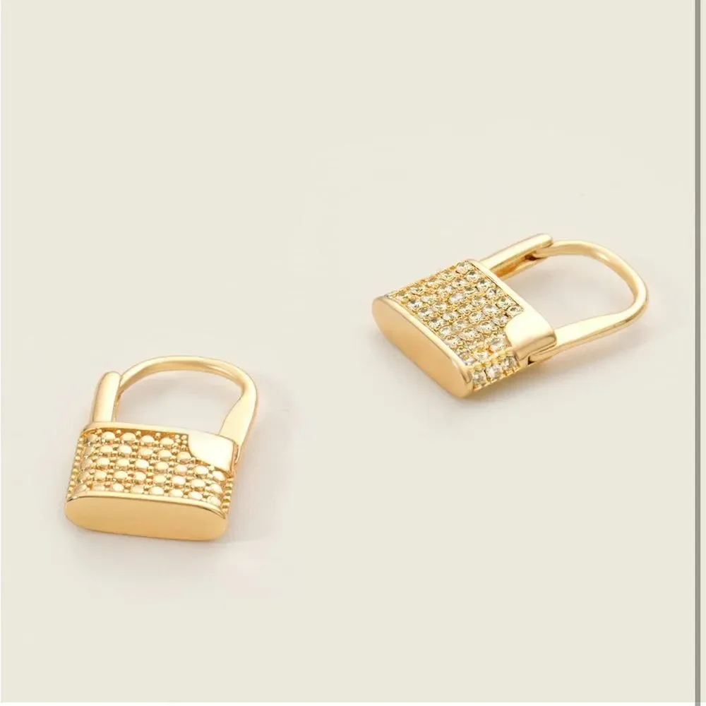 18K Gold Plated Lock Huggie Hoop Earrings